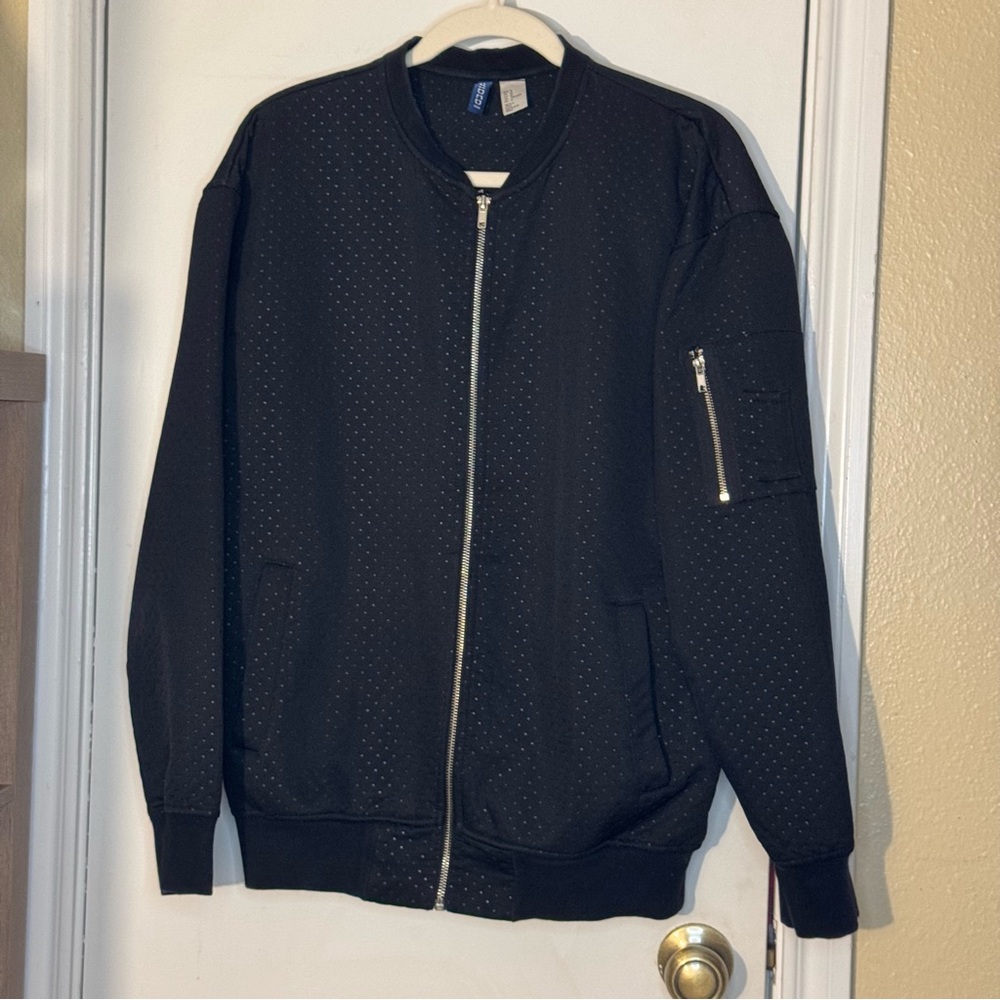 H&M Divided Men’s Solid Black w/Polka Dots Bomber Jacket